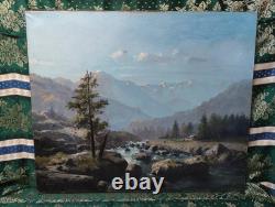 Old Painting Canvas Oil School of Barbizon Mountain Levigne Godchaux 19th Century