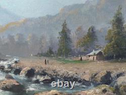 Old Painting Canvas Oil School of Barbizon Mountain Levigne Godchaux 19th Century