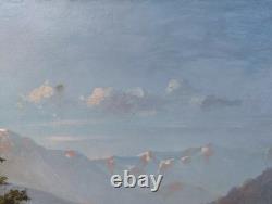 Old Painting Canvas Oil School of Barbizon Mountain Levigne Godchaux 19th Century