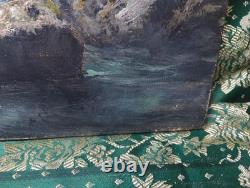 Old Painting Canvas Oil School of Barbizon Mountain Levigne Godchaux 19th Century