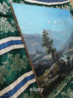 Old Painting Canvas Oil School of Barbizon Mountain Levigne Godchaux 19th Century
