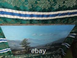 Old Painting Canvas Oil School of Barbizon Mountain Levigne Godchaux 19th Century