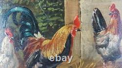 Old Painting Chickens And Rooster Painting Oil Antique Painting Dipinto Ölgemälde
