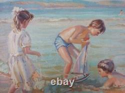 Old Painting Children at the Beach Oil Painting Impressionism