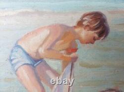 Old Painting Children at the Beach Oil Painting Impressionism