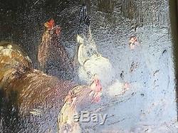 Old Painting Coppenolle Oil On Panel Wood Chickens Oil On Panel