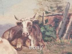 Old Painting, Cows, Oil on Canvas 19th Century Signed CARLOS