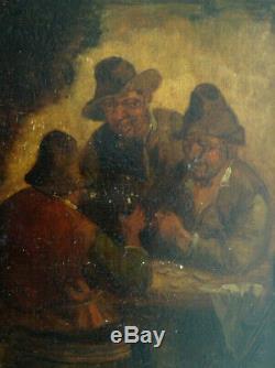 Old Painting Dutch School The Drinkers In The Tavern Oil On Panel