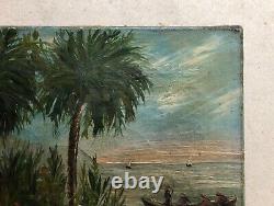 Old Painting, Exotic Marine, Southeast Asia Oil on Canvas Late 19th Century