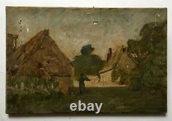 Old Painting, Female In A Farm Yard, Oil On Canvas, Early 20th Century