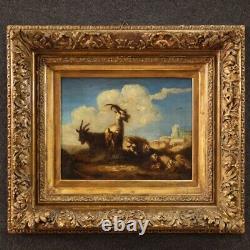 Old Painting Goats Painting Sheep Landscape Oil On Canvas 18th Century