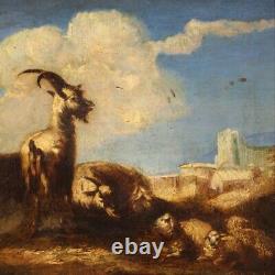 Old Painting Goats Painting Sheep Landscape Oil On Canvas 18th Century