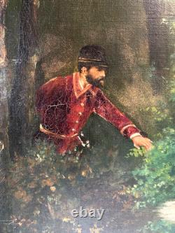 Old Painting HST Hunting Scene Fox Hunting Late 19th Century