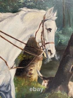 Old Painting HST Hunting Scene Fox Hunting Late 19th Century