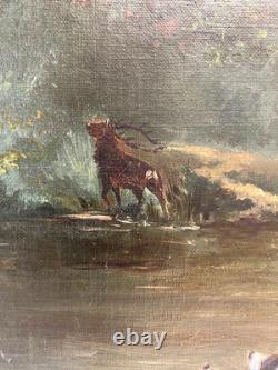 Old Painting HST Hunting Scene Fox Hunting Late 19th Century
