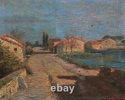 Old Painting, Hamlet of Charentes, Oil on Canvas Board, Early 20th Century Painting