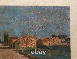 Old Painting, Hamlet of Charentes, Oil on Canvas Board, Early 20th Century Painting