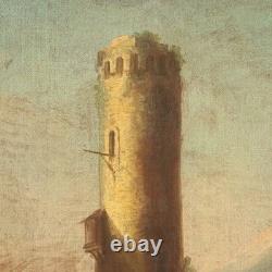 Old Painting, Harbor Scene, Oil on Canvas, France, 18th Century, Original