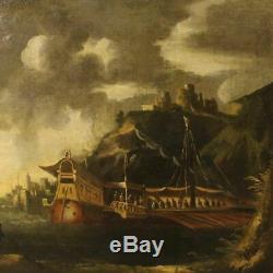 Old Painting Italian Painting Marine Landscape Characters Oil On Canvas 700