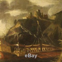 Old Painting Italian Painting Marine Landscape Characters Oil On Canvas 700