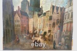 Old Painting. Large Oil on Metal Early 19th Century. Cathedral of Antwerp