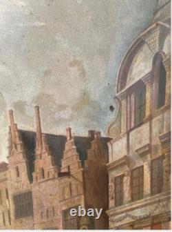 Old Painting. Large Oil on Metal Early 19th Century. Cathedral of Antwerp
