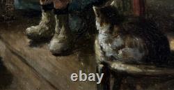 Old Painting Late 19th Century Family Scene The Toilet, Oil on Canvas, Signed
