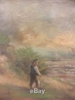Old Painting Late Nineteenth Early Twentieth Oil On Canvas Marine Animated Boat
