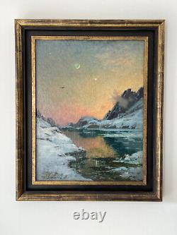Old Painting Mountain Oil on Canvas Alexandre Nozal 1852-1929 Lake of the Seven L