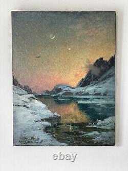 Old Painting Mountain Oil on Canvas Alexandre Nozal 1852-1929 Lake of the Seven L