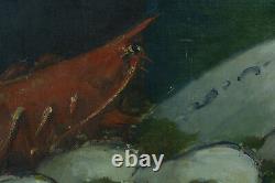 Old Painting Nature Dead Oyster Homard Jar Glass Kitchen Constantin Le Roux