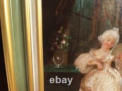 Old Painting Oil French School Genre Scene Rococo Louis XV 19th Century