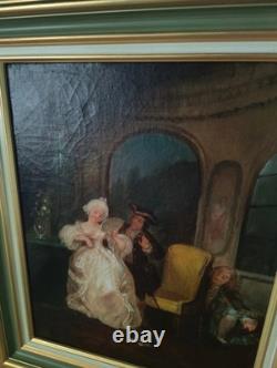 Old Painting Oil French School Genre Scene Rococo Louis XV 19th Century