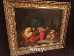 Old Painting Oil HST French School Fruit Vegetable Golden Frame 19th 19