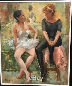 Old Painting Oil On Canvas Beautiful Portrait Of 2 Dancers XX Th Signed Framed
