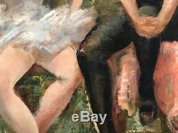 Old Painting Oil On Canvas Beautiful Portrait Of 2 Dancers XX Th Signed Framed