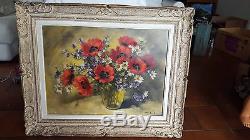Old Painting Oil On Canvas Bouquet Flowers Signed Pierre Sorel 1950 Wooden Frame