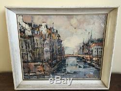 Old Painting Oil On Canvas David Stansky (1930-1970) View Bruges