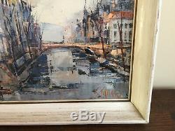 Old Painting Oil On Canvas David Stansky (1930-1970) View Bruges