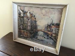 Old Painting Oil On Canvas David Stansky (1930-1970) View Bruges