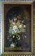 Old Painting Oil On Canvas Flower Bouquet In A Niche Early 20th Century