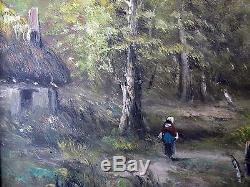 Old Painting Oil On Canvas Landscape Countryside Barn Nineteenth Barbizon