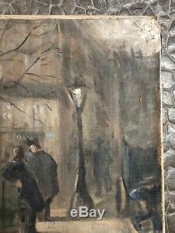 Old Painting Oil On Canvas Parisian Boulevard Begin 20th 20th Paris