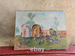 Old Painting, Oil On Canvas, Sign, Village, Roulotte, Landscape