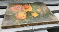 Old Painting Oil On Canvas Signed Bouquet Flowers To Restore