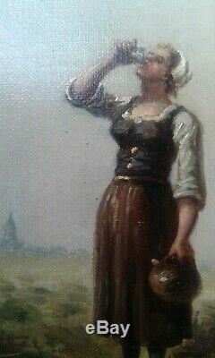 Old Painting Oil On Canvas Woman 1894 / Old Painting 19 Th