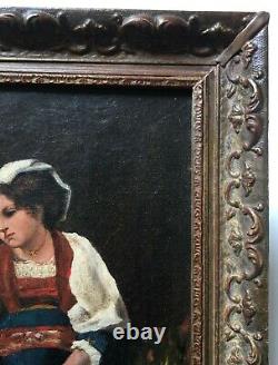 Old Painting, Oil On Canvas, Young Girl In Costume, Italy, Ciociaria, 19th