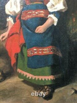 Old Painting, Oil On Canvas, Young Girl In Costume, Italy, Ciociaria, 19th