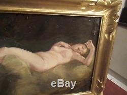 Old Painting Oil On Cardboard Nude Loined Signed Duval