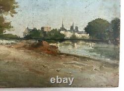 Old Painting, Oil On Cardboard, Riverside City, Early 20th